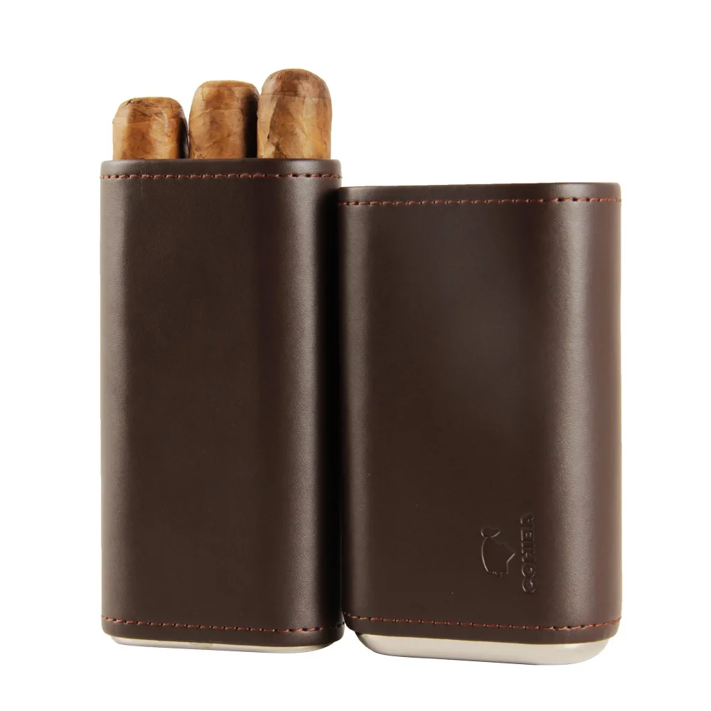 COHIBA кофе натуральная кожа кедр выстроились сигары Дорожный Чехол держатель 3 шт. |