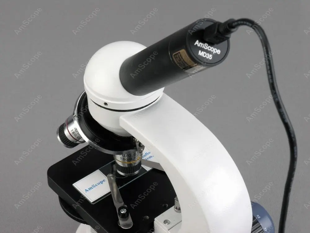 Беспроводной монокулярный составной микроскоп AmScope 40X-1000X + верхняя и нижняя