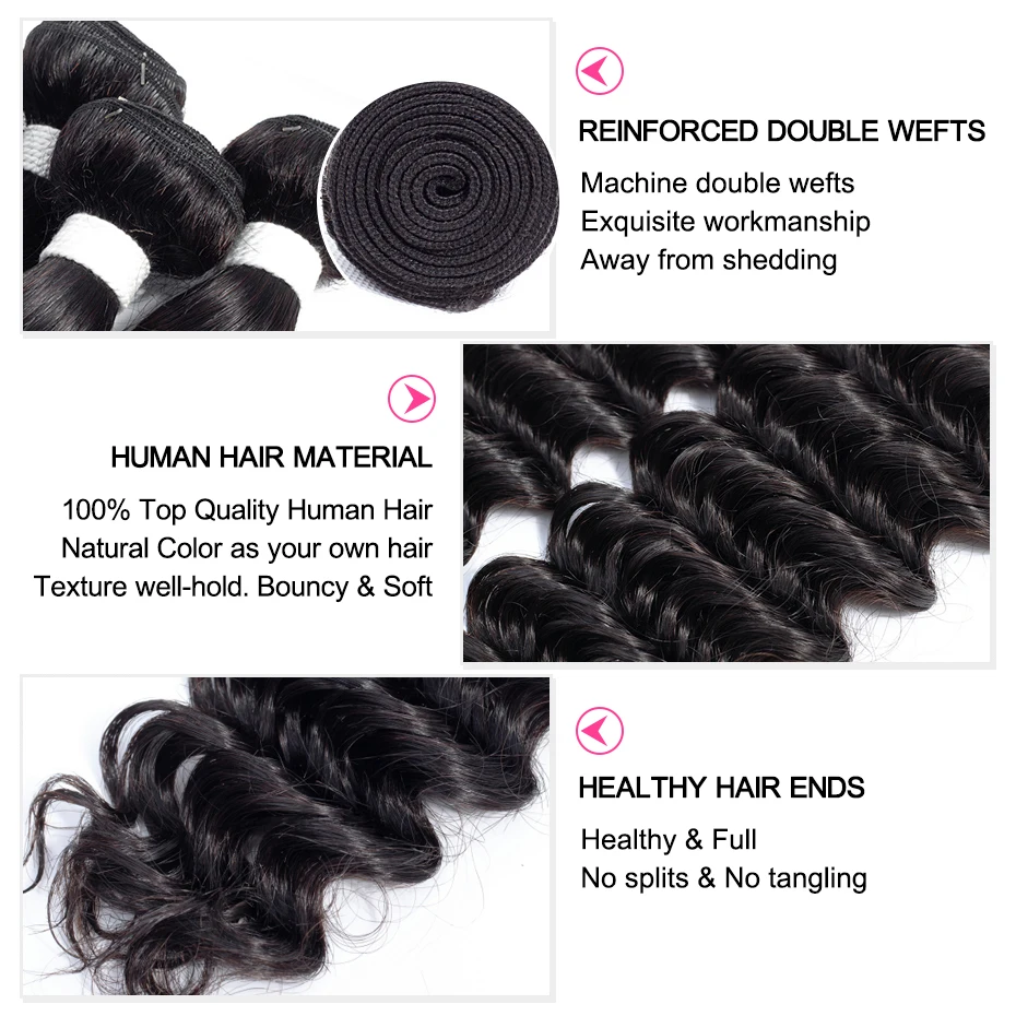 Малазийские человеческие волосы с глубокой волной пряди фронтальной