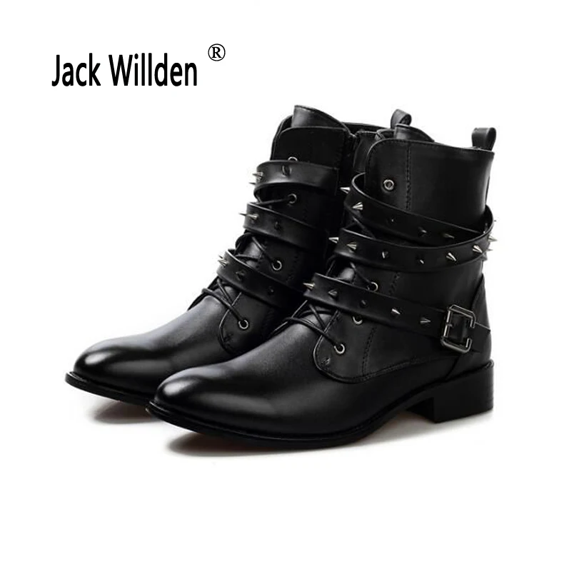 Jack Willden/Новые мужские зимние ботинки с заклепками; мужские ботильоны из натуральной кожи; мужские Ботинки martin в британском стиле; Мужская Осенняя теплая обувь