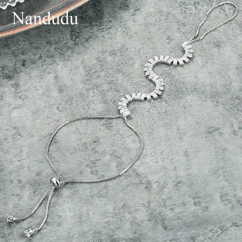 Nandudu Fashion High Level AAA Zircon Chain Bangle Trendy Palm Bracelet Silver Color Prong Setting Luxury Jewelry Gift R2095 | Украшения и
