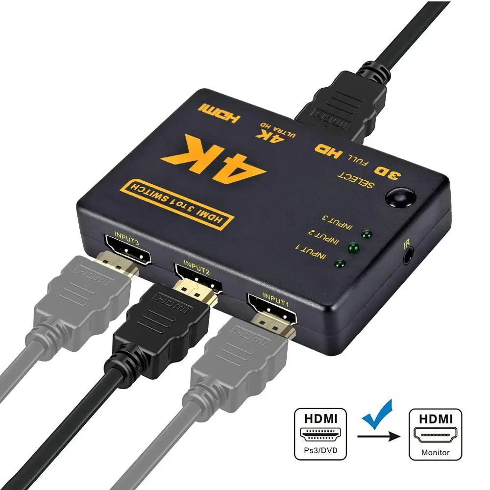 EastVita 3 порта HDMI сплиттер коммутатор в 1 выход концентратор коробка + удаленный