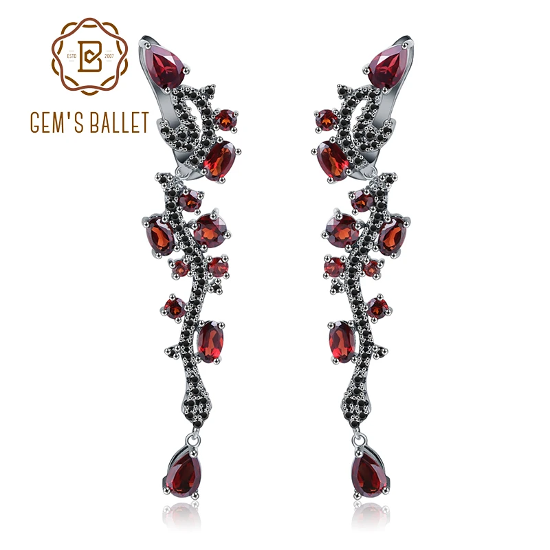 

GEM'S BALLET Natural Red Garnet Gemstone Earrings 925 Sterling Sliver Vintage Punk Gothic Drop Earrings For Women Fine Jewelry