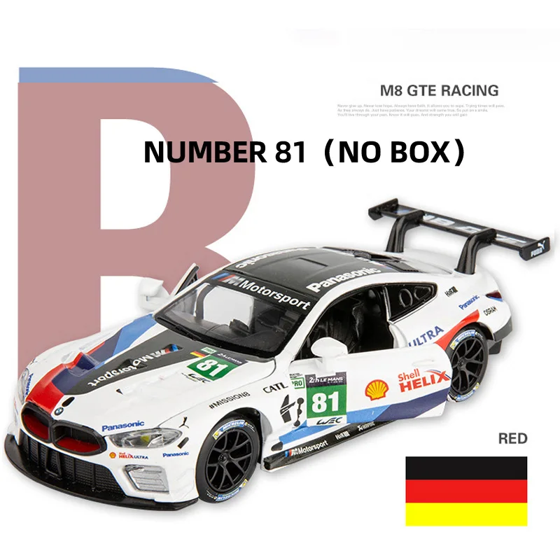 NUMBER 81(NO BOX) 1:32 M8 GTE Le Mans, модель спортивного автомобиля из сплава, литая под давлением, три двери, открывающийся звуковой светильник, супер гоночная Коллекционная модель - Цвет: NUMBER 81(NO BOX)