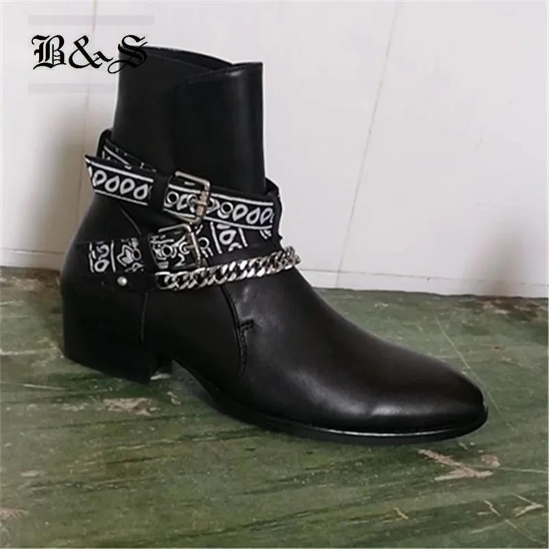 Black& Street Pointed Toe Wyatt Buckle strap Cow Leather Graffiti Scarf strap personalized Boots customized handmade men Boots