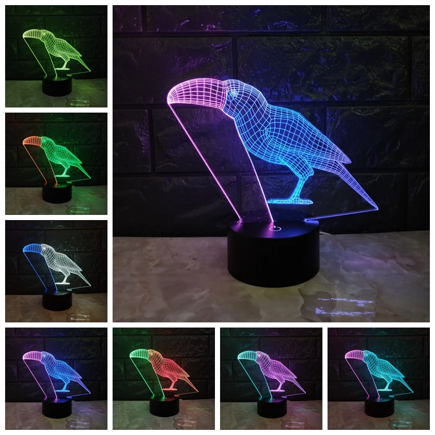 Новинка 3D лампа сенсорный смешанные цвета ночник светильник животное Toucan