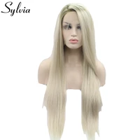 sylvia brownblonde ombre synthetic lace front wig long silky straight wigs with brown roots side parting heat resistant fiber
