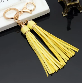 yellow Горячая Распродажа PU кожаный брелок с кисточкой для женщин кожаная подвеска для ключей сумок для ключей porte cle llavero sleutelhanger - Цвет: yellow