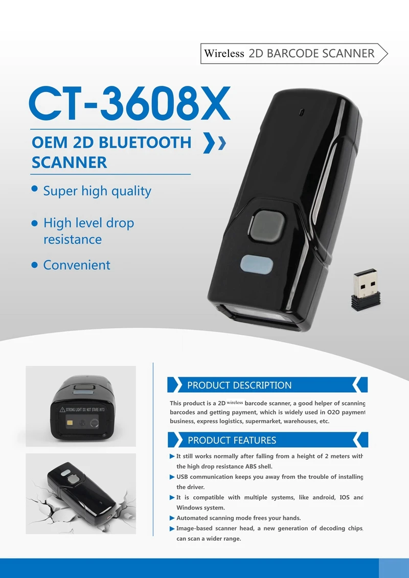 Qr-код матрица данных PDF417 мини карманный размер Портативный беспроводной Bluetooth 1D/2D сканер штрих-кода считыватель