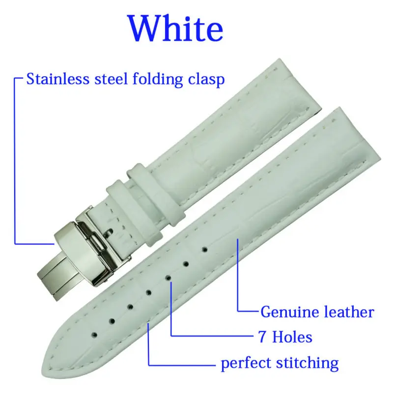 MAIKES Folding Buckle Watch Band 14mm 16mm 18mm 20mm 22mm Red Genuine Calf Leather Watch Strap For Women Quartz Watch