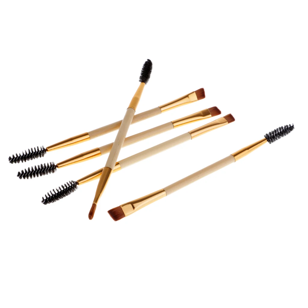 

5x Bamboo Handle Double Sided Angled Eyebrow Brush Eyebrow Comb Makeup Wand