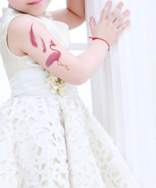 

New 2018 Water Temporary Tattoo Stickers Cute Pink Feather Flower Flamingo Water Transfer Fake Flash tattoo for Childrens