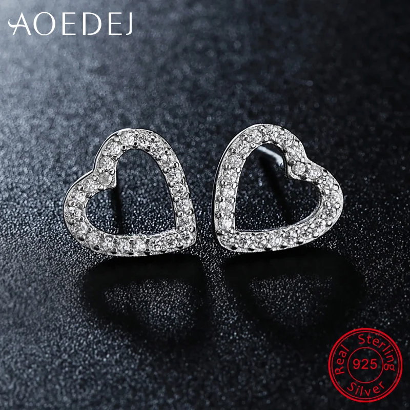 AOEDEJ 925 Sterling Silver Stud Earring Heart Cubic Zirconia Crystal Women's Earrings Party Ear Studs for Female Vintage Gift |