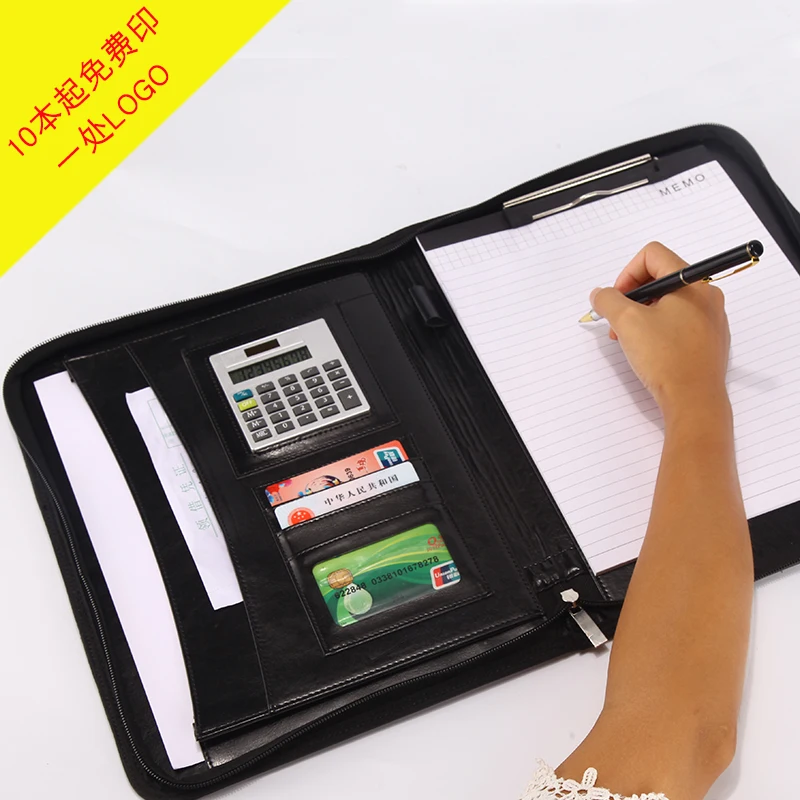 MIRUI Genuine Leather multi-function portable Office zipper bag folders business sales Manager folder Briefcase with calculator |