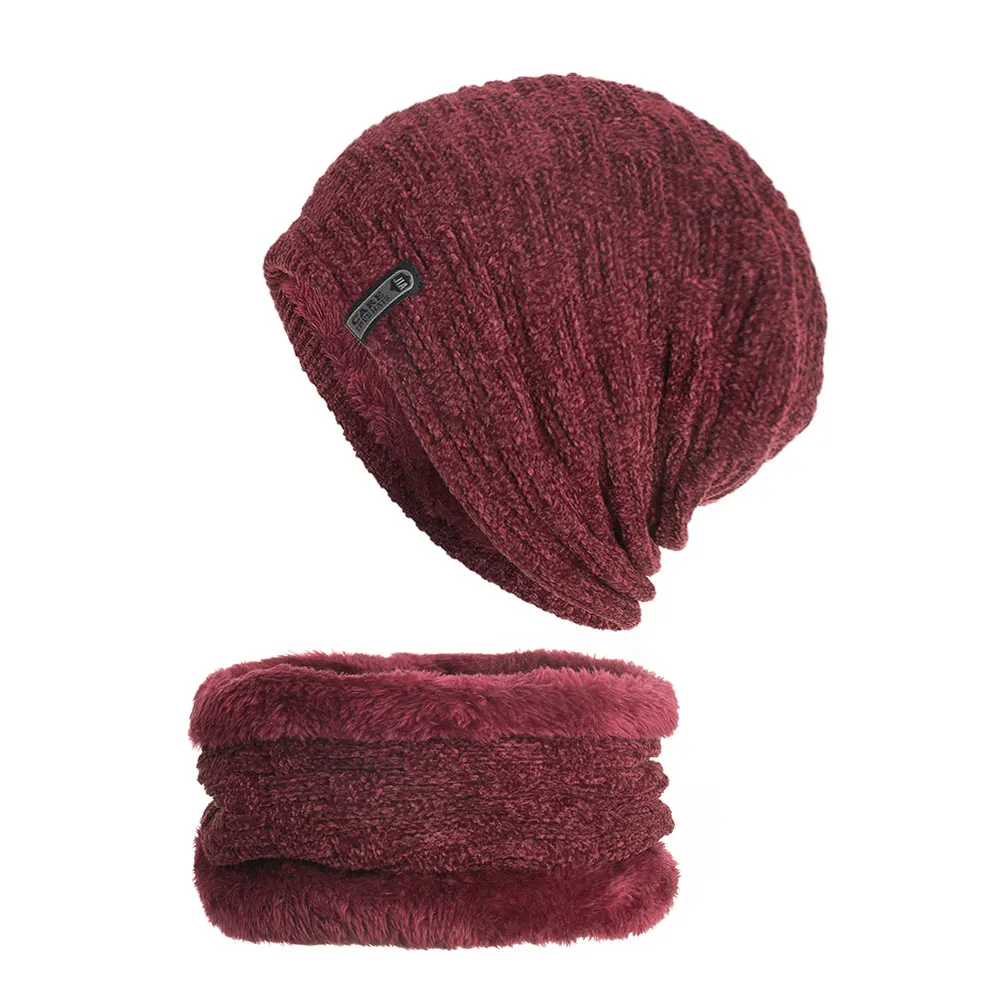 Burgundy Set Joymay новые зимние шапочки Neack теплый набор унисекс Простой теплый мягкий шарф череп вязаная шапка шапки Touca Gorro шапка s WM107 - Цвет: Burgundy Set