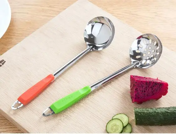 2 шт./лот нержавеющая сталь с пластиковой ручкой большая ложка для супа Черпак