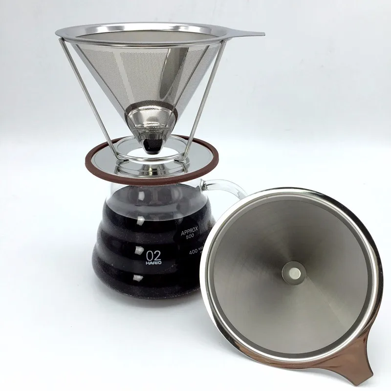 

Marvellissimo Stainless Steel Pour Over Coffee Dripper - Reusable Double Layer Fine Mesh Filter Cone And Separate Stand Suitable