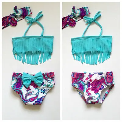 Детский купальник с бахромой для девочек синяя жилетка и милые цветочные шорты