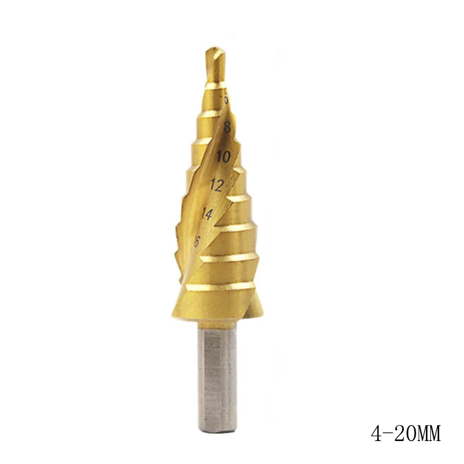 Zjcostol 3 шт. 4/32mm HSS Спиральная рифленая центровочное сверло карбида вольфрама с покрытием Алюминий Треугольники хвостовиком пагода ступенчатая Буровая головка бура Титан конус сверла по металлу