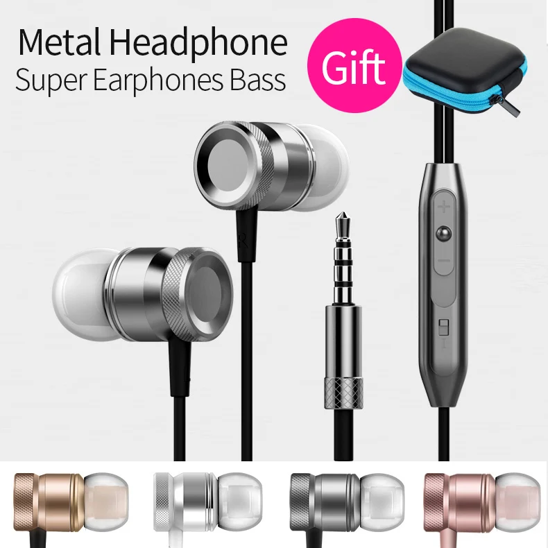 Freeshipping Новый Металл в ухо Наушники Супер Бас Объем управления С Микрофоном