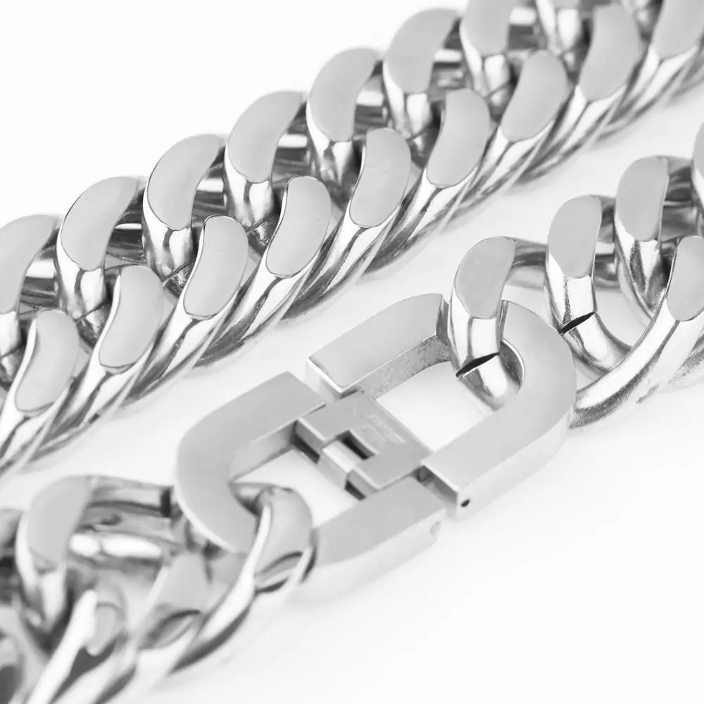 High Quality Silver Tone Stainless Steel Men's Chain Necklace Heavy Huge Jewelry Curb Cuban 7&quot-40&quot 18/21mm Gift | Украшения и