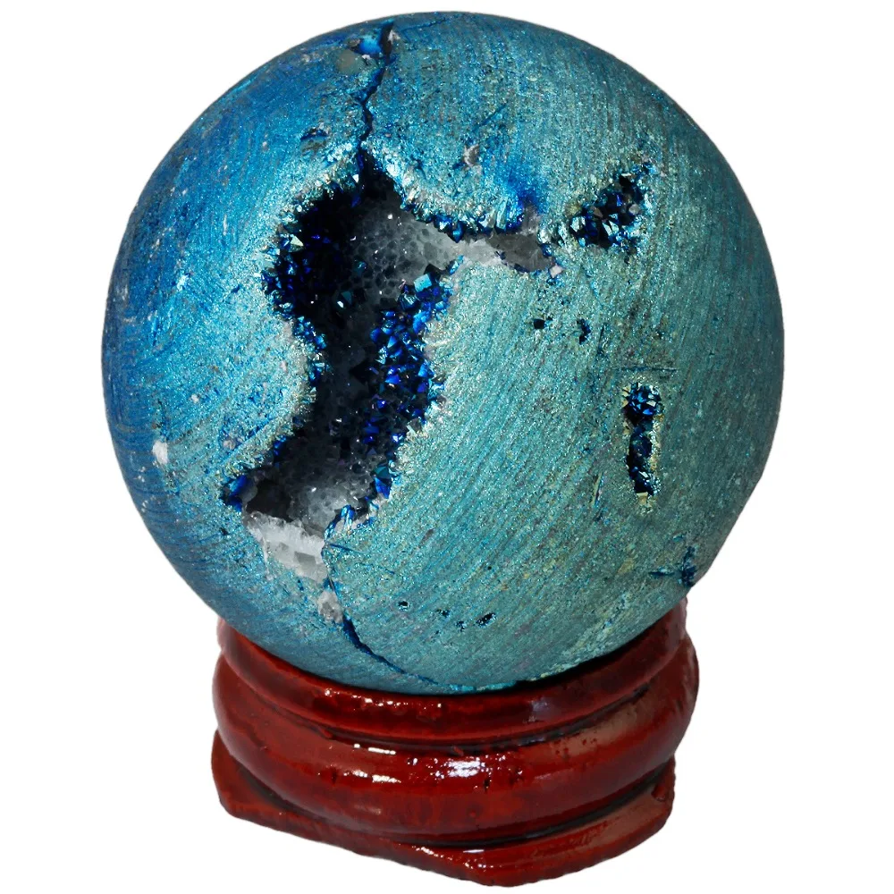 TUMBEELLUWA светло синее титановое покрытие Druzy Agate Geode Sphere Ball Divination Reiki исцеляющая