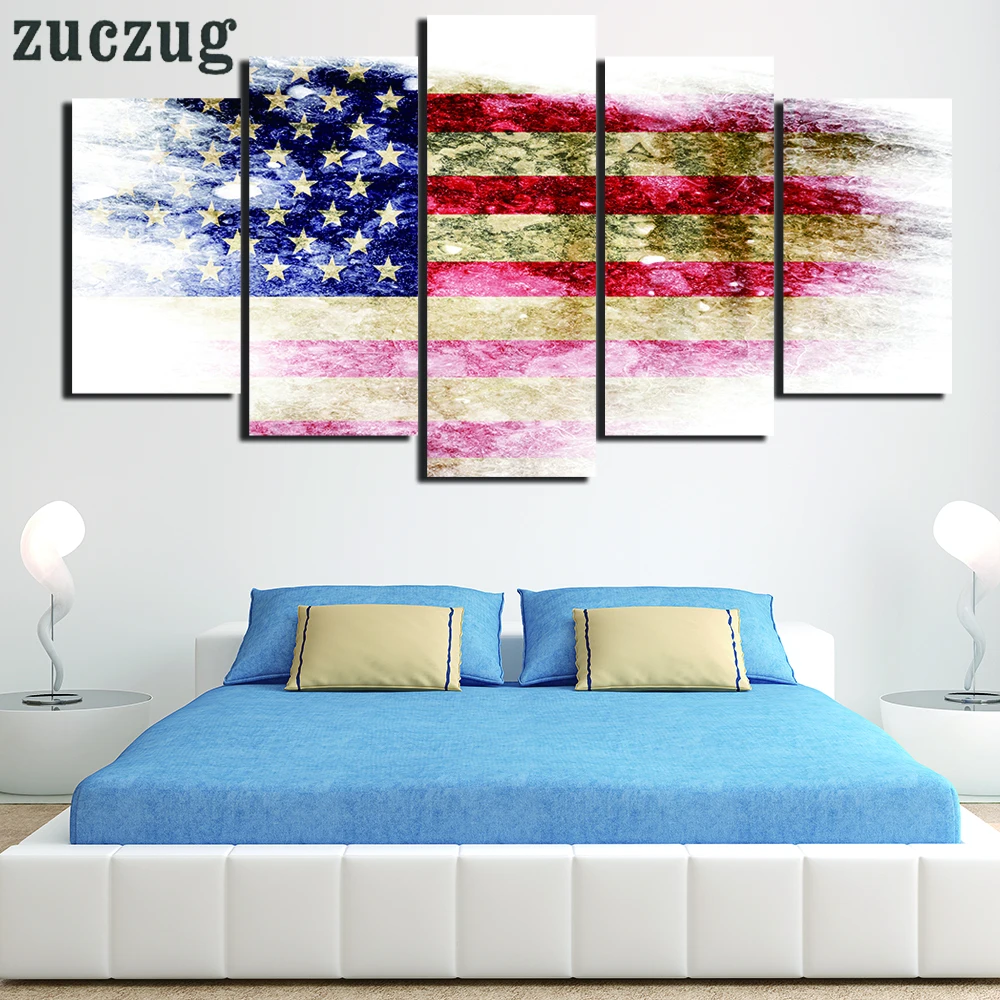 Painting Canvas United States of America Flag Wall Art Pictures Home Decor 5 Panels Prints Living Room | Дом и сад