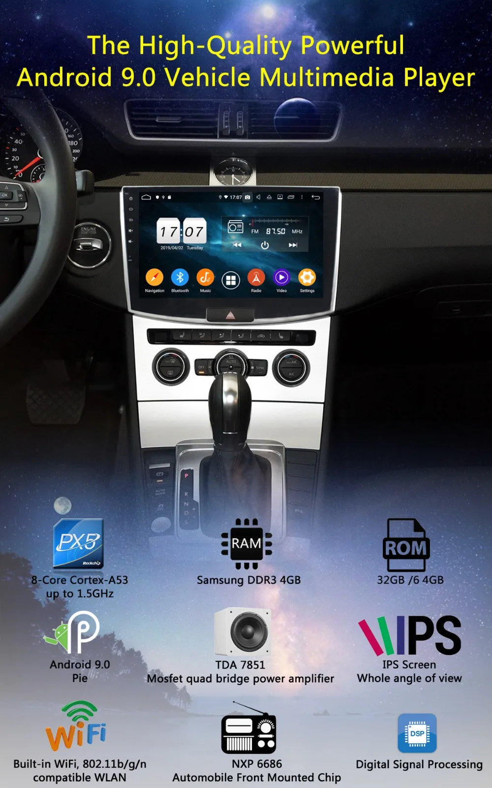 Android 9,0 ips Восьмиядерный Автомобильный DVD радио плеер 4 Гб ram+ 64 Гб rom gps Navi для VW Magotan Passat B6 B7 CC 2012- CarPlay
