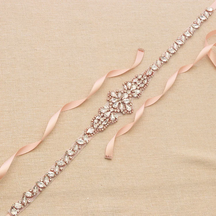 

Shine Rose Gold Color Rhinestone Crystal Bridal Belt and Sash Handmade Wedding Dress Waistband Dress Belt Accessories