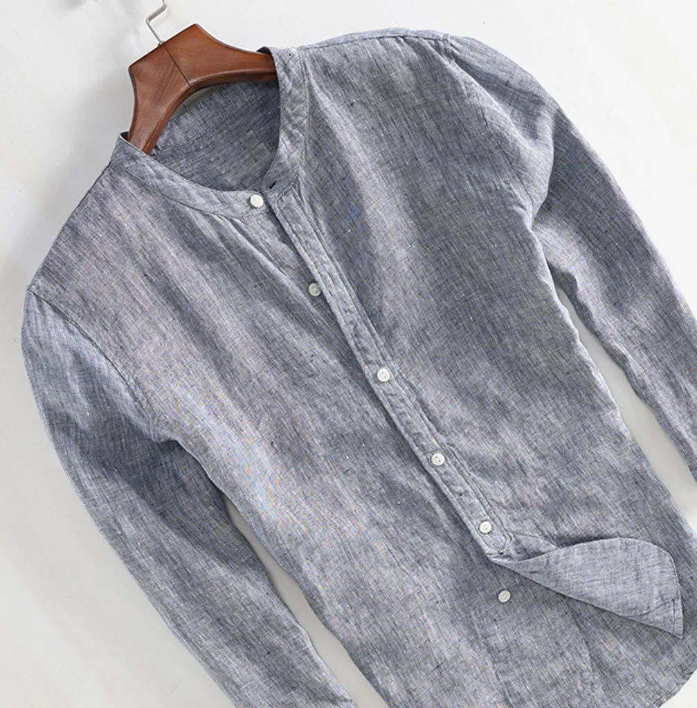 Бесплатная Страусиная Мужская модная льняная рубашка с длинными рукавами