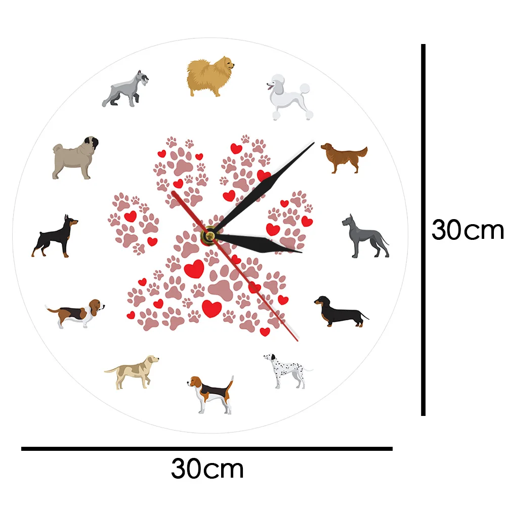 Dog breed theme pet dog wall clock footprints pattern decoration clock pet shop wall clock for Dog Owner