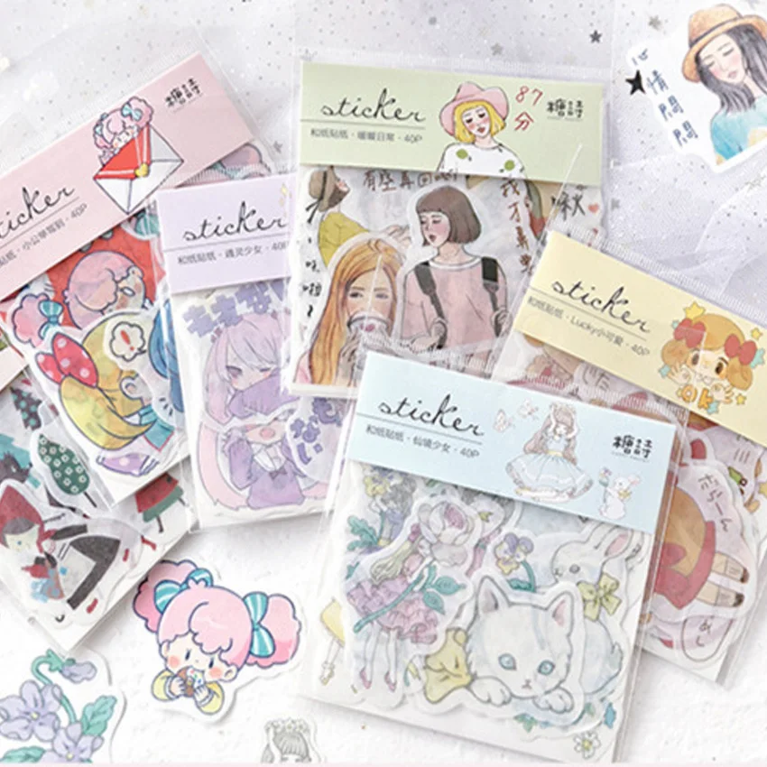 15packs/lot Kawaii Cartoon Girl Stickers Diary Note Lovely DIY Decorative Stickers Scrapbooking DIY Gift Product Sealing Label