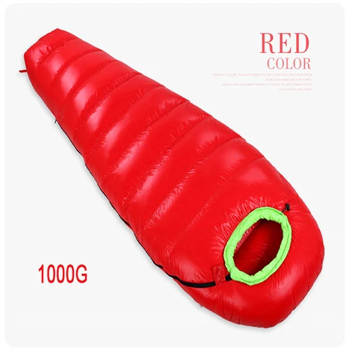 Red 1000g FLYLITTE Кемпинг Сверхлегкий спальные мешки мумия Тип утка вниз сплайсинга двойной взрослый 3 сезона вниз спальный мешок Открытый Инструменты - Цвет: Red 1000g