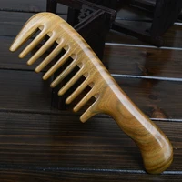 100 natural genuine mingjiang jingpin high quality green sandalwood handmade wide tooth wooden combs for wavy hair
