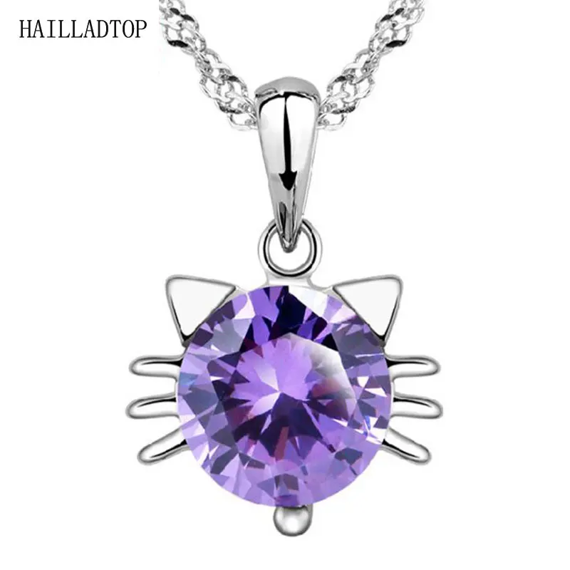 Женская Посеребренная цепочка с подвеской в виде кота и эльфа|f pendant|silver crystal