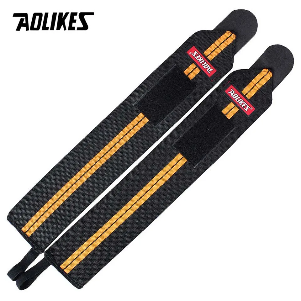 Black with Orange AOLIKES 2 шт./лот браслет для занятий тяжелой атлетикой Спорт профессиональная тренировка руки полосы Powerlifting Бодибилдинг поддержка запястья - Цвет: Black with Orange