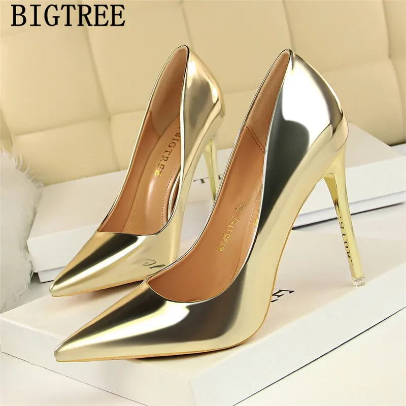 Туфли Bigtree женские из лакированной кожи офисная обувь заостренный носок высокий