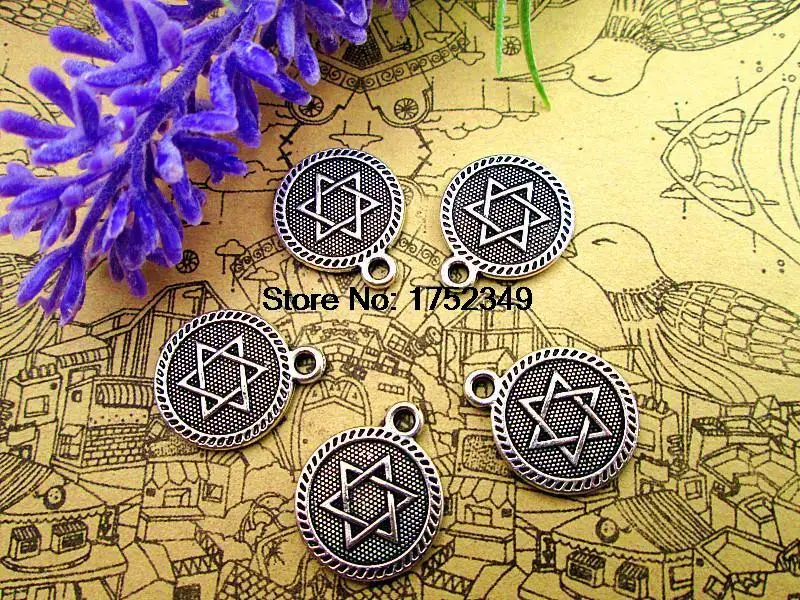 

20pcs--Star of David charms, Antique Tibetan silver 6 pointed star hexagram charm pendants 18x15mm
