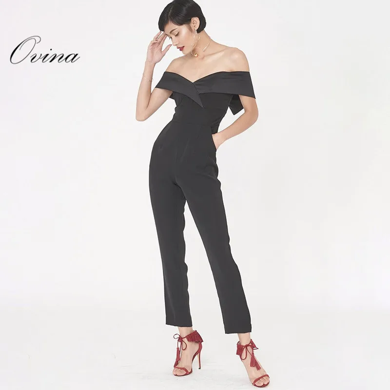 Black Off The Shoulder Sleeveless Fashion Bandage Women Jumpsuit