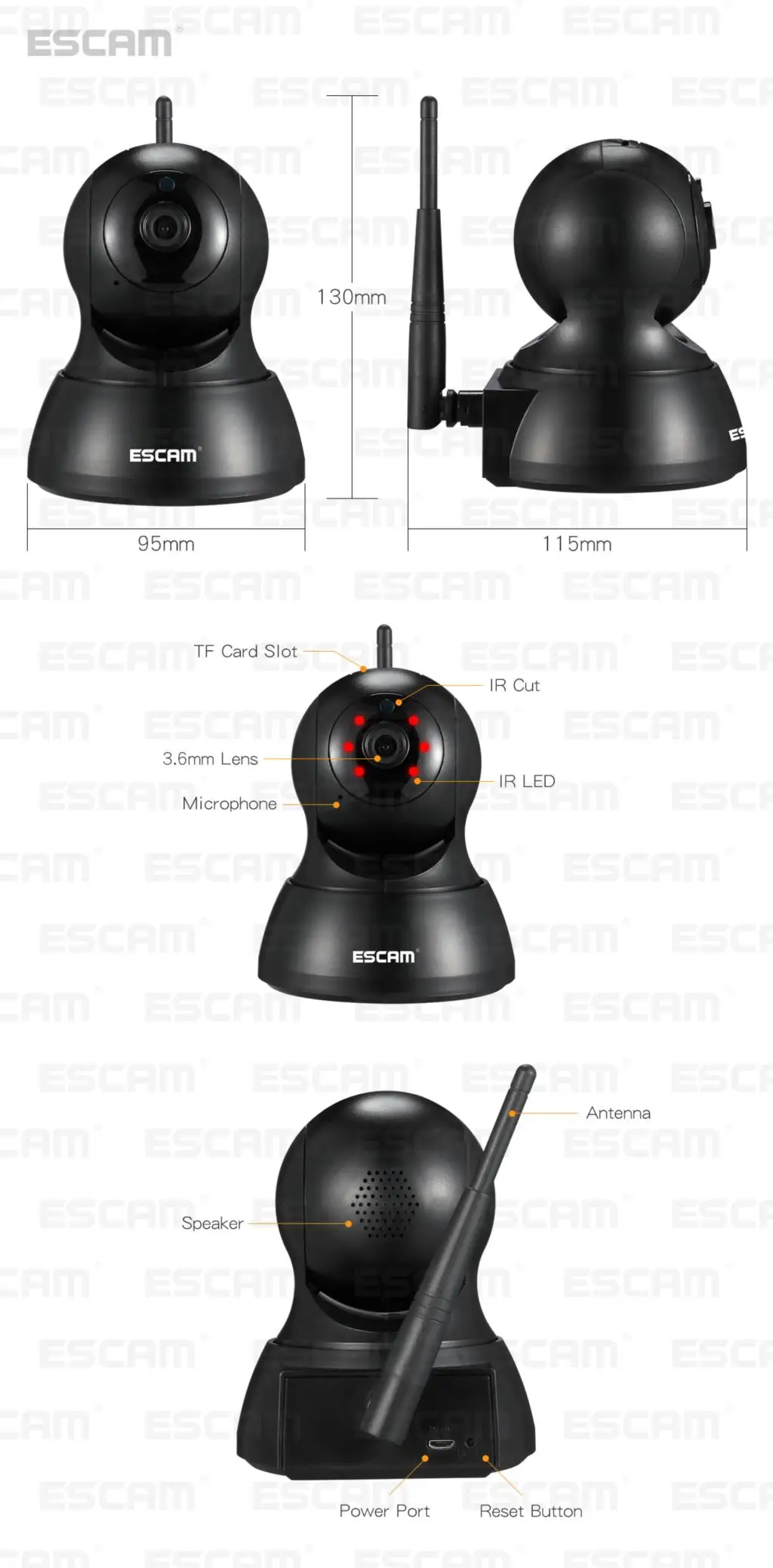 Escam QF007 Мини домашняя камера 720P WiFi ИК сигнализация панорамирование/наклон IP камера черный/белый