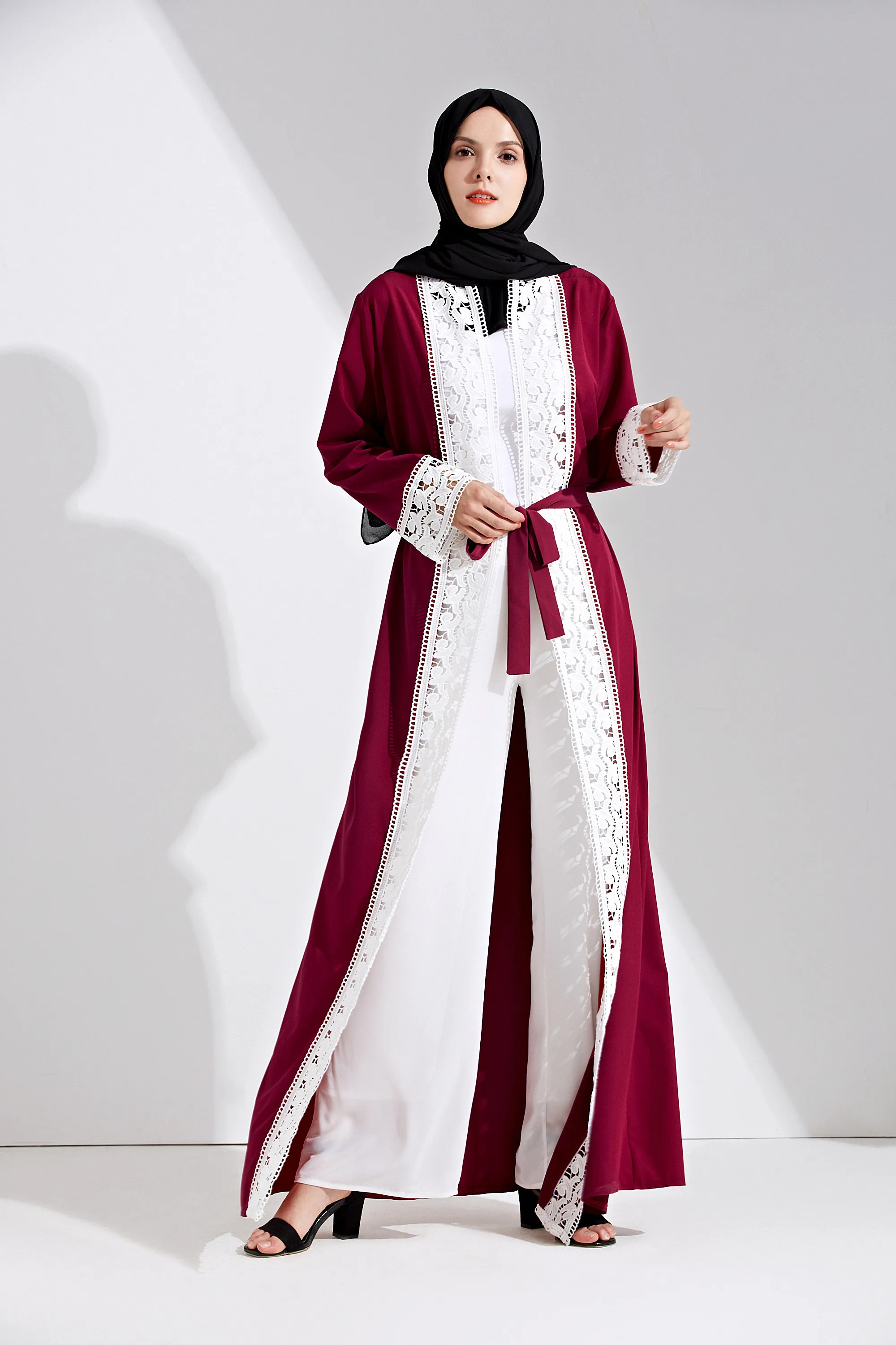 Женское мусульманское платье абайя кардиган кружевное лоскутное Caftan Dubai женская