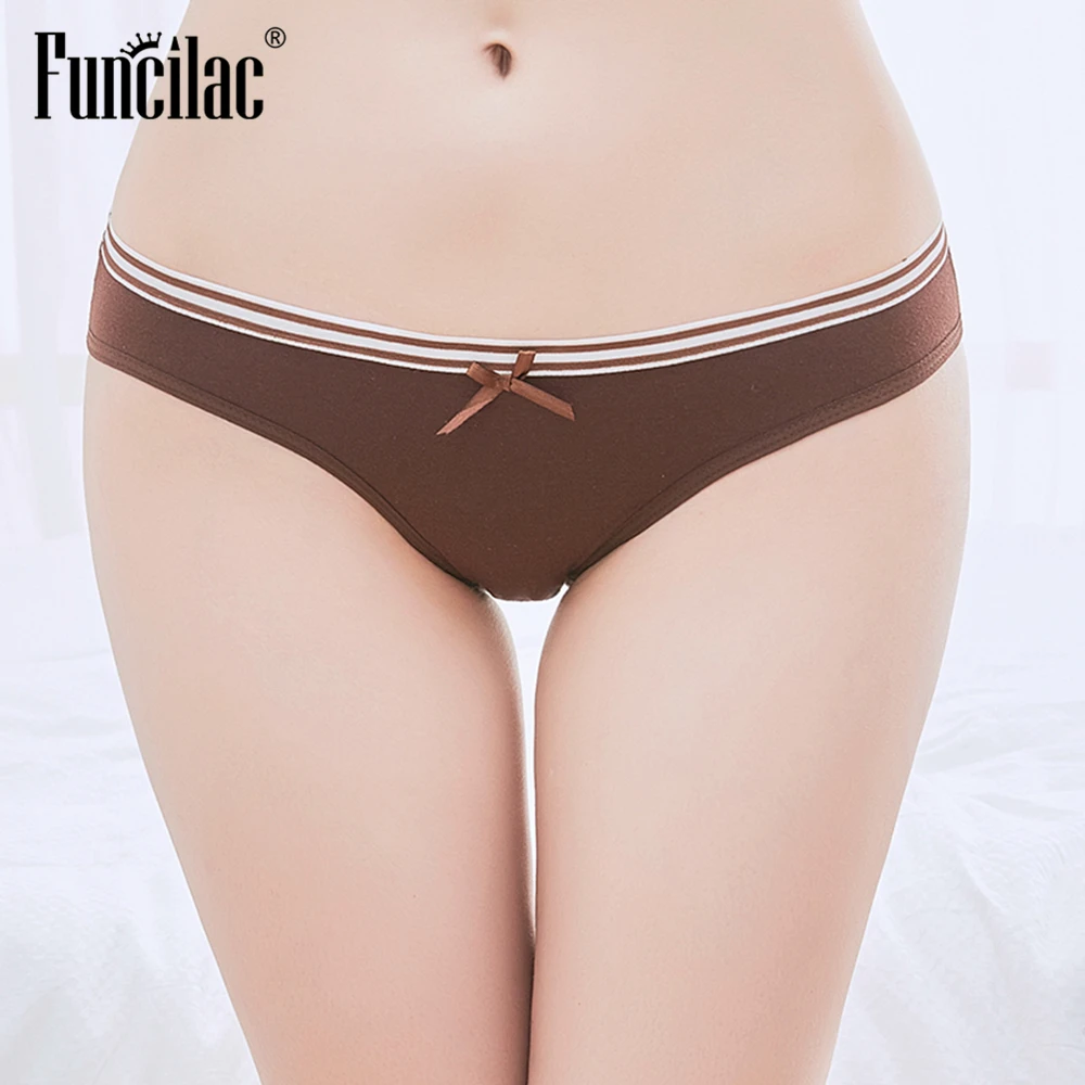 Женское нижнее белье FUNCILAC однотонные хлопковые трусики в полоску мягкие дышащие