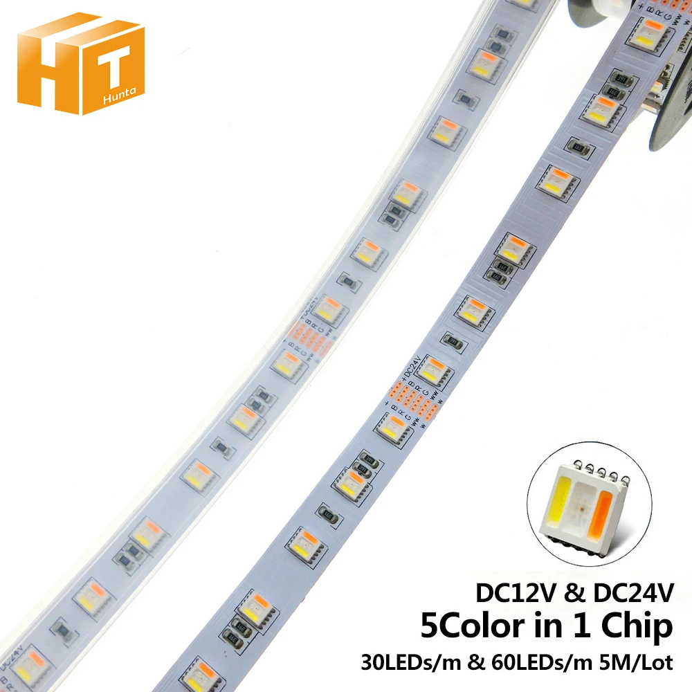 RGBCCT Светодиодная лента 5050 12 В/24 В 5 цветов в 1 чипах RGB+ WW+ CW 60 Светодиодный s/m 5 м/лот RGBW светодиодный светильник 5 м/лот