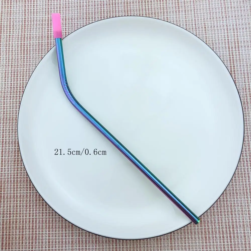 2straws1pushbend Многоразмерная длинная Радужная металлическая соломинка из нержавеющей стали 304, силиконовые наконечники с прямым изгибом, многоразовая щетка для чистки, 2 шт - Цвет: 2straws1pushbend