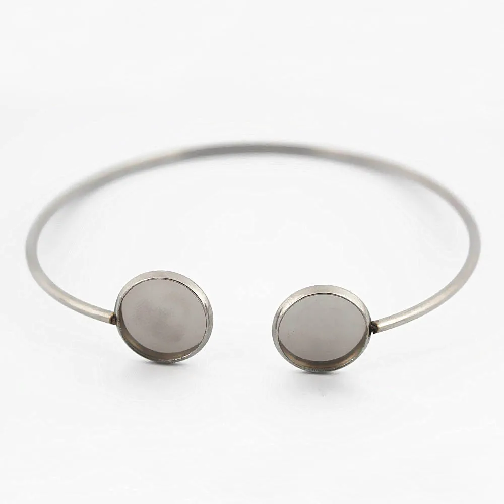Stainless Steel Bracelet Double 12mm Round Bezel Glass Cameo Cabochons Wire Open Cuff Bangle No Fade Wrist DIY Findings | Украшения и