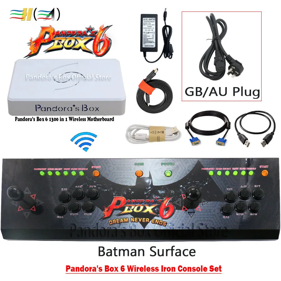 Batman GB plug 3а оригинальная игра Pandora's Box 6 1300 в 1 беспроводной аркадный джойстик 2 игрока железная консоль Комплект HDMI VGA usb для ПК ТВ ps3 Tekken - Цвет: Batman GB plug