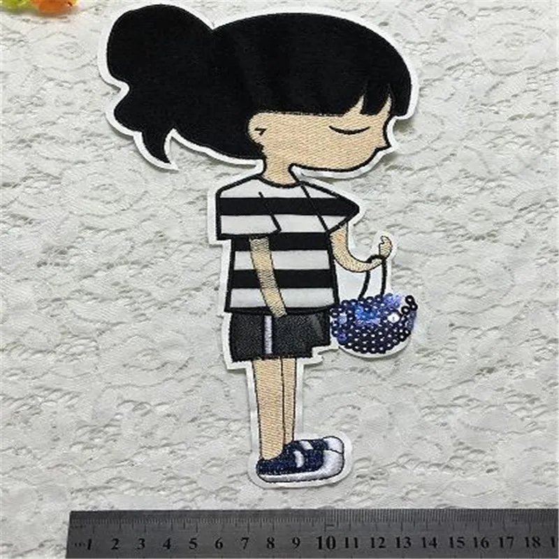 Вышитые патчи для одежды 26 см сумка значок девушки аппликация пу заплатка DIY