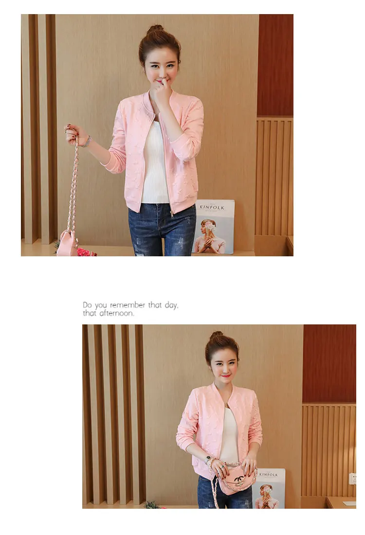 Women biker jacket coat baseball bomber jackets female outwear Pink white black 3 color long sleeve