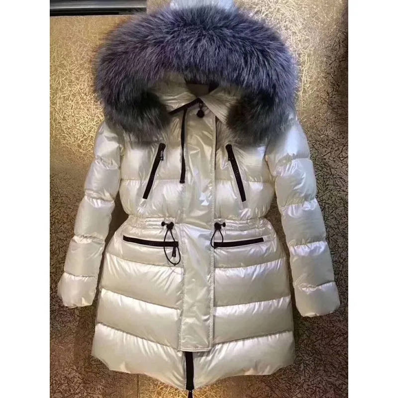 New Big Fur Collar Parka Thickening 90% White Duck Down Coat Fashion Winter Jacket Women Hooded Warm Short Feather Outwear PJ338 | Женская