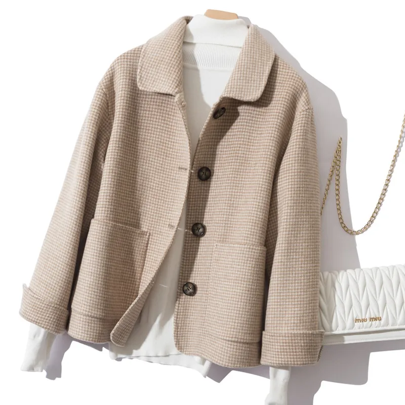 Wool Coat Women Spring Autumn high quality Double-sided Cashmere Jacket Long sleeve Casual plus size Short Coats